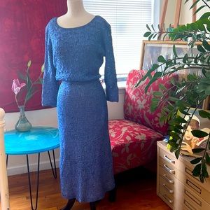 Late 1930's Blue Long Ribbon Dress
